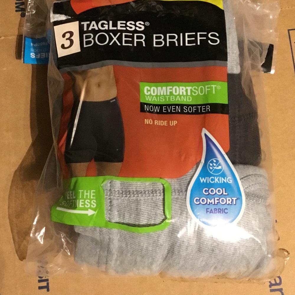 Hanes Tagless Boxer Briefs - Gray & Black - 3 Pack